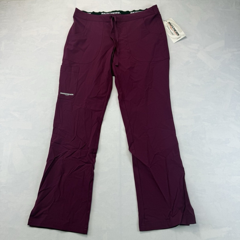 Skechers Women's Small Burgundy Maroon Stretch Cargo Scrub Pants Drawstring NWT